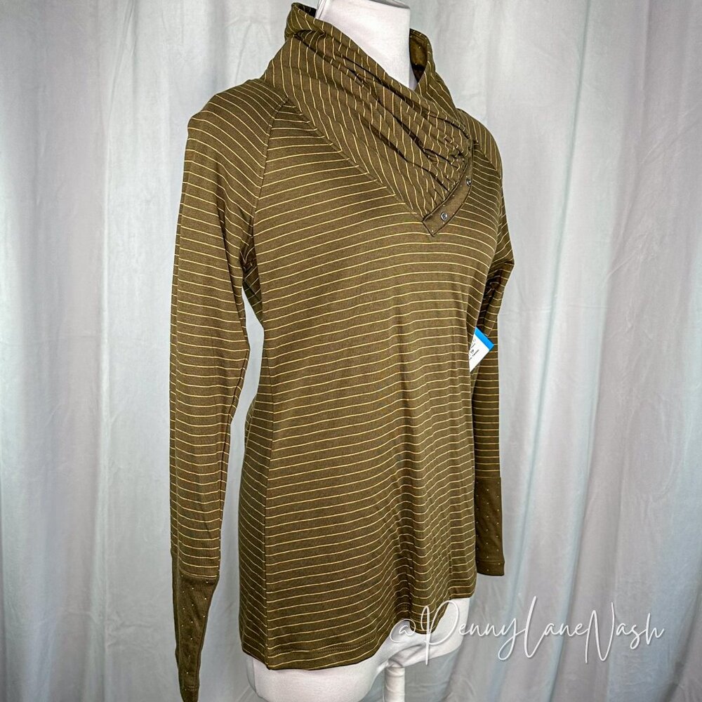 NWT Columbia Silver Falls Long Sleeve Shirt Olive Green Stripe - Picture 3 of 12
